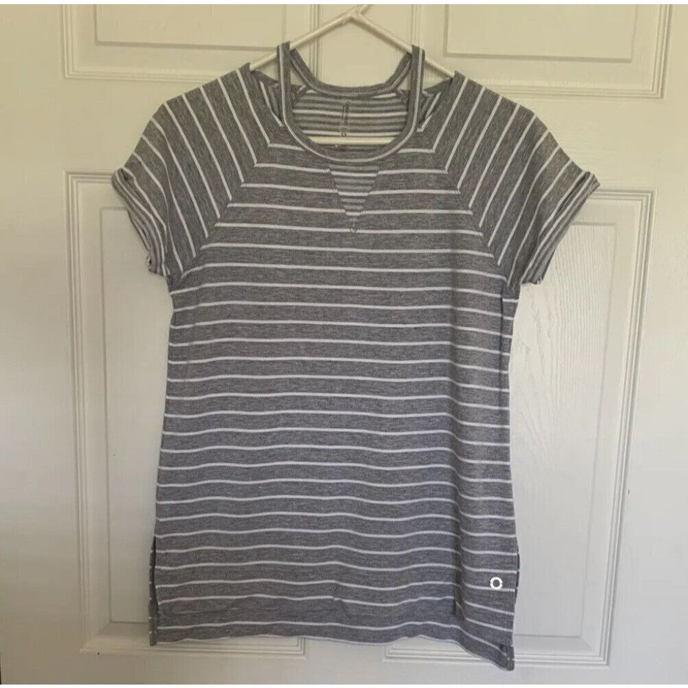 Calvin Klein Performance Women’s Small Tunic Top Gray White Stripe Short Sleeve